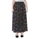 Day Of The Dead Calavera Cat Print Chiffon Maxi Skirt