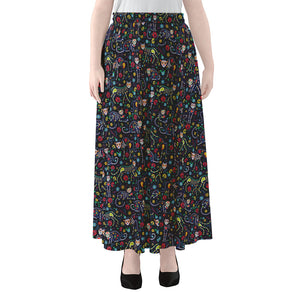 Day Of The Dead Calavera Cat Print Chiffon Maxi Skirt