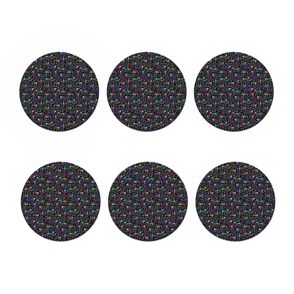 Day Of The Dead Calavera Cat Print Coaster Set