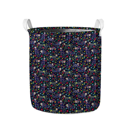 Day Of The Dead Calavera Cat Print Collapsible Laundry Basket