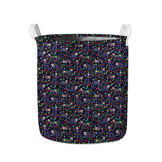 Day Of The Dead Calavera Cat Print Collapsible Laundry Basket