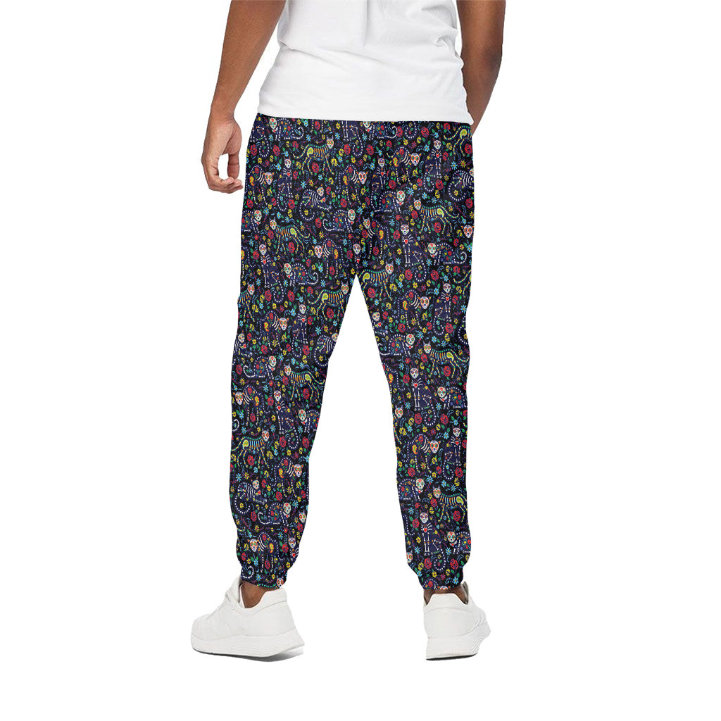 Day Of The Dead Calavera Cat Print Cotton Pants