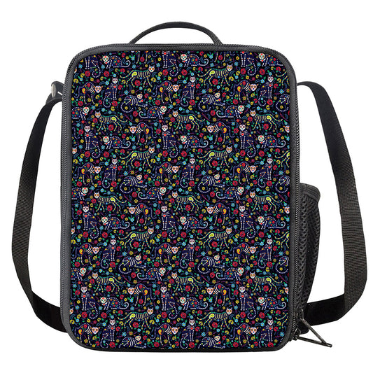 Day Of The Dead Calavera Cat Print Crossbody Lunch Bag