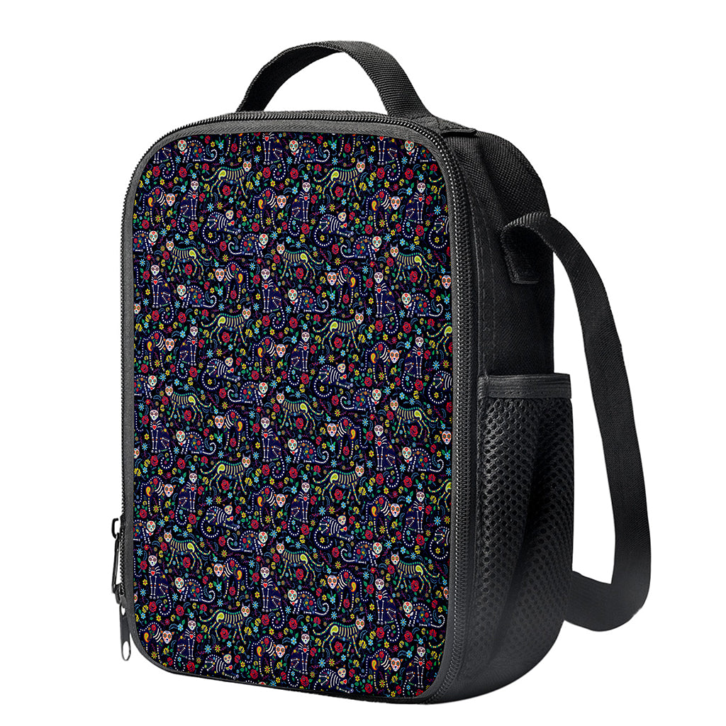 Day Of The Dead Calavera Cat Print Crossbody Lunch Bag