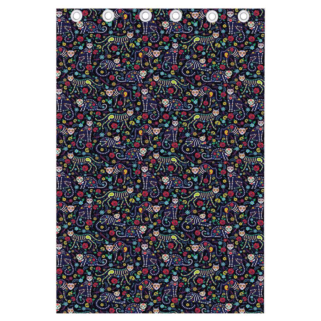 Day Of The Dead Calavera Cat Print Curtain