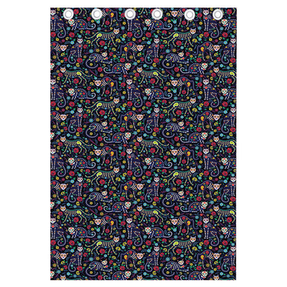 Day Of The Dead Calavera Cat Print Curtain