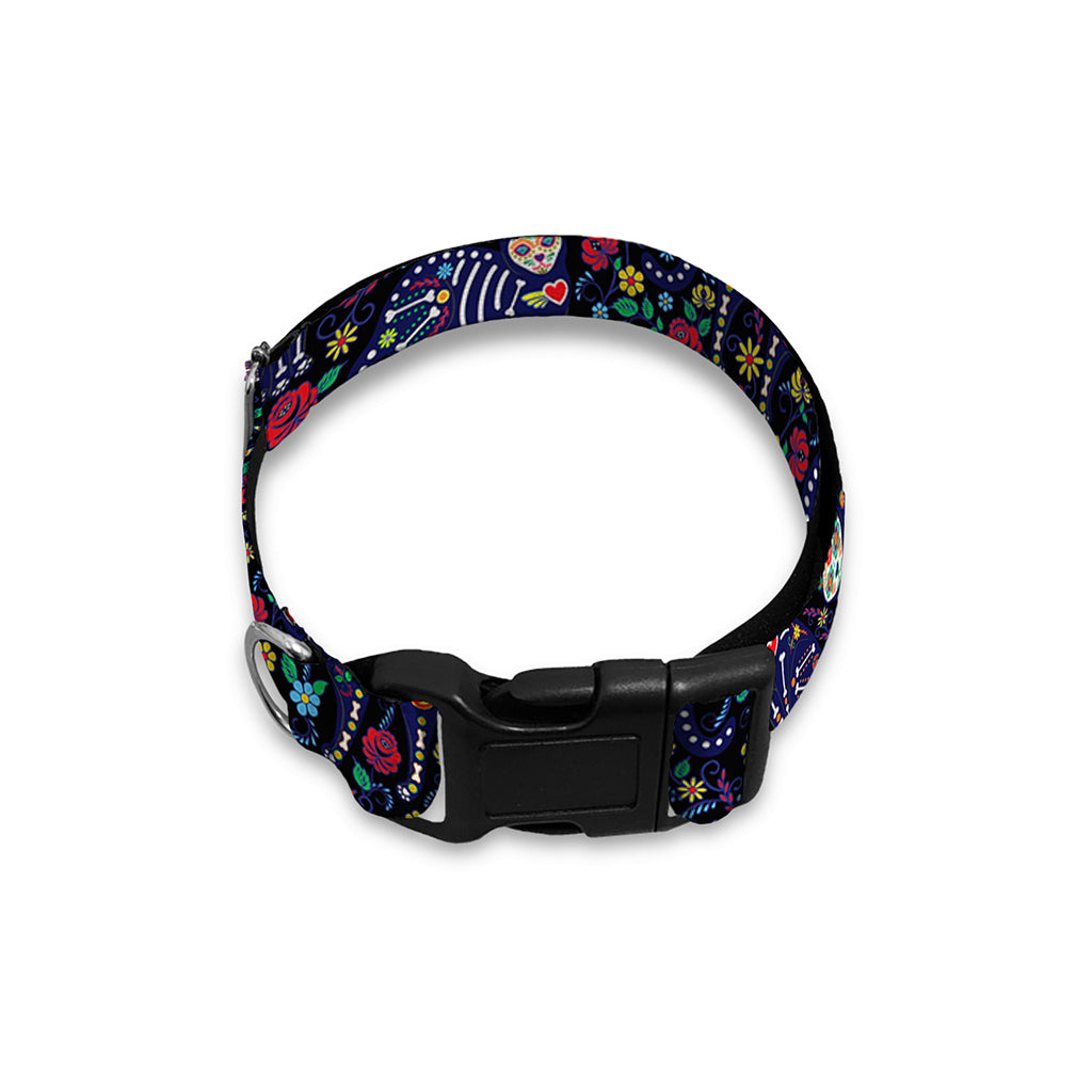 Day Of The Dead Calavera Cat Print Dog Collar