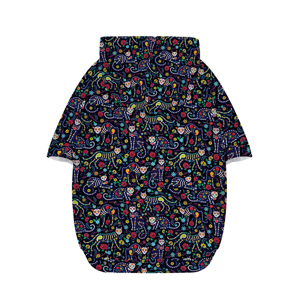 Day Of The Dead Calavera Cat Print Dog Zip Up Hoodie