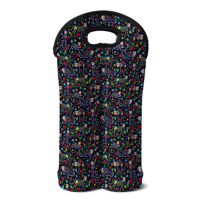 Day Of The Dead Calavera Cat Print Double Neoprene Wine Tote