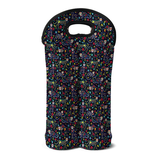 Day Of The Dead Calavera Cat Print Double Neoprene Wine Tote