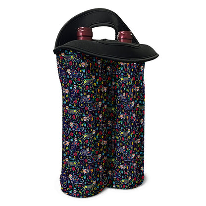 Day Of The Dead Calavera Cat Print Double Neoprene Wine Tote
