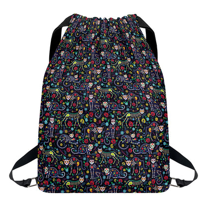 Day Of The Dead Calavera Cat Print Drawstring Backpack