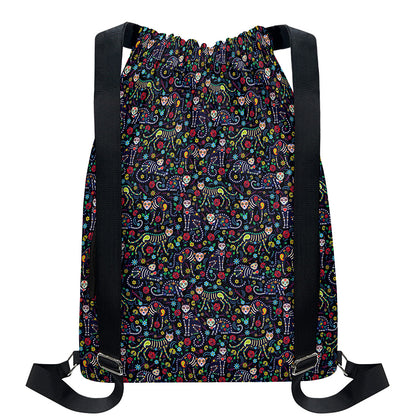 Day Of The Dead Calavera Cat Print Drawstring Backpack