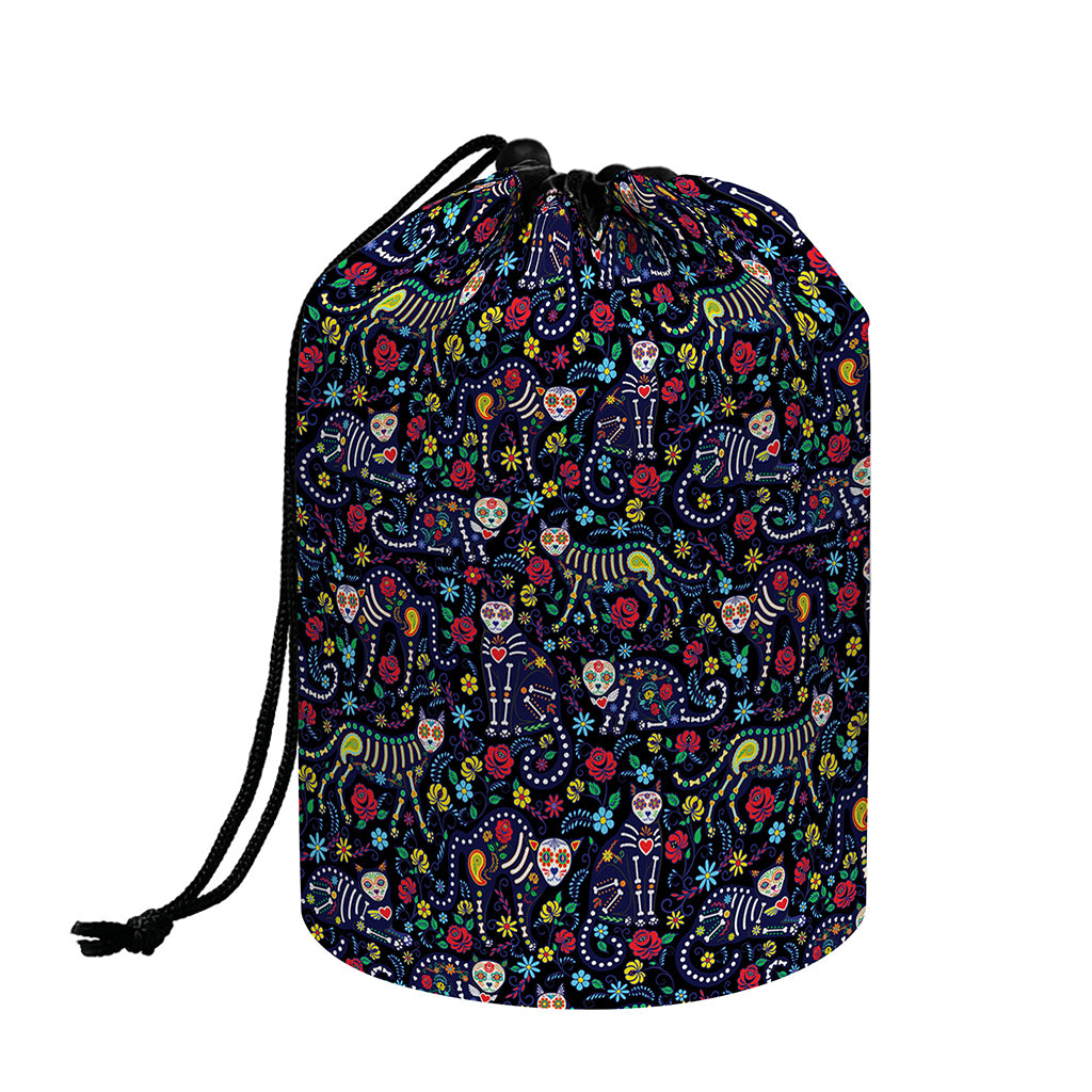 Day Of The Dead Calavera Cat Print Drawstring Makeup Bag