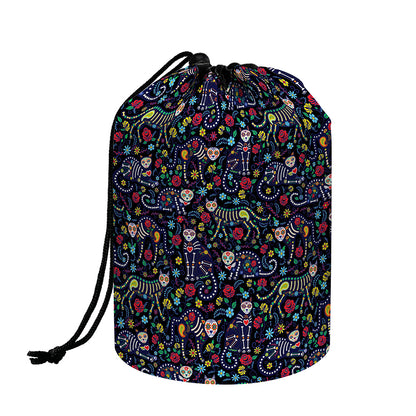 Day Of The Dead Calavera Cat Print Drawstring Makeup Bag