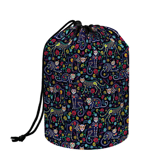 Day Of The Dead Calavera Cat Print Drawstring Makeup Bag