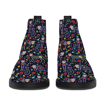 Day Of The Dead Calavera Cat Print Flat Ankle Boots