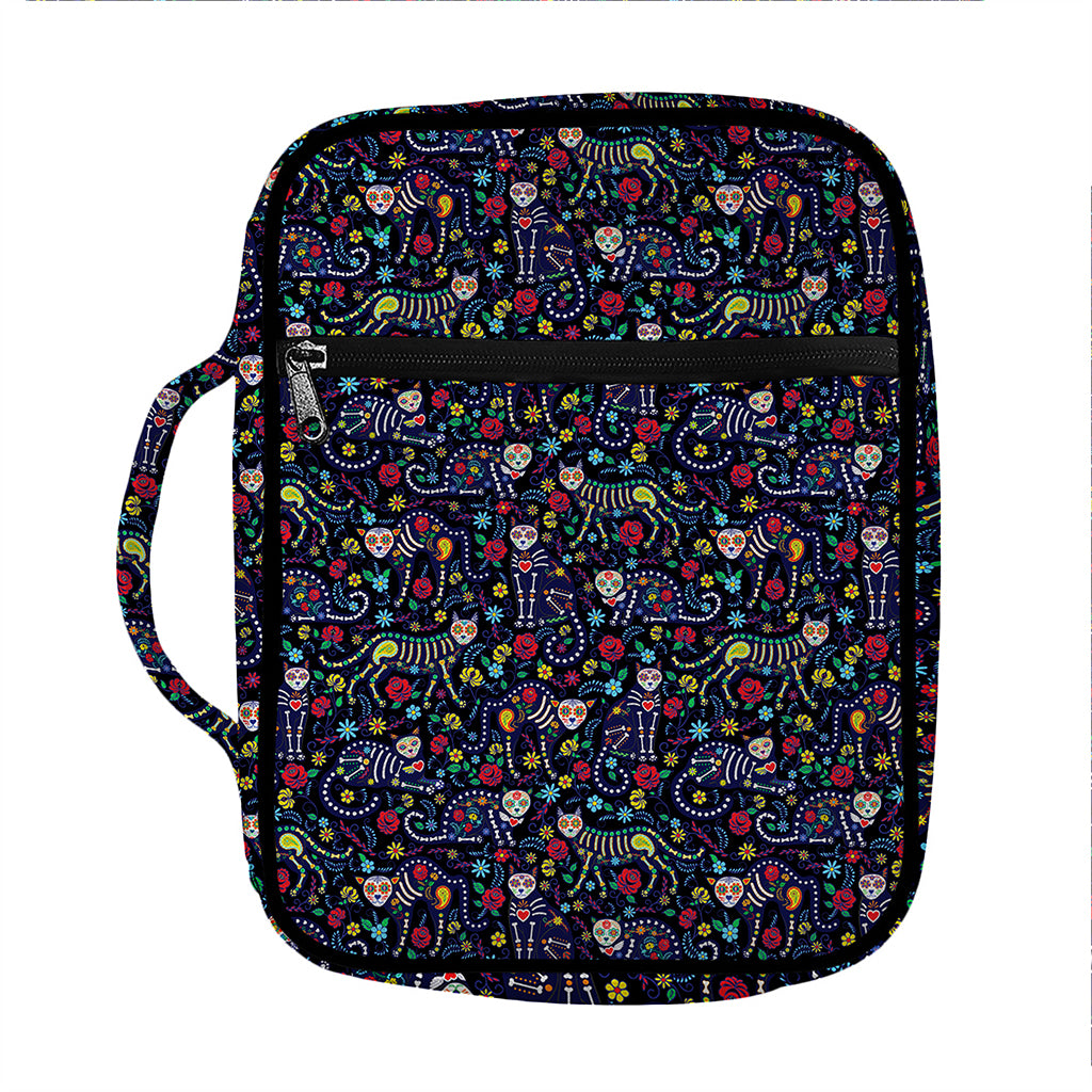 Day Of The Dead Calavera Cat Print Front Pocket Bible Bag