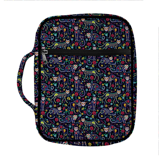Day Of The Dead Calavera Cat Print Front Pocket Bible Bag