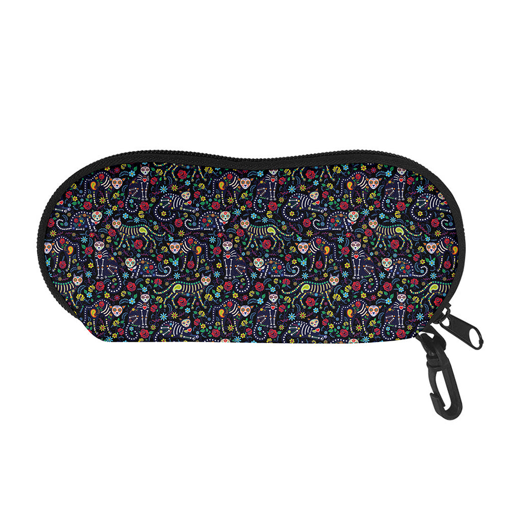 Day Of The Dead Calavera Cat Print Glasses Case