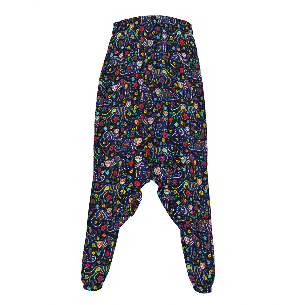 Day Of The Dead Calavera Cat Print Hammer Pants