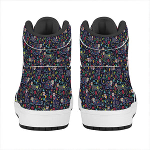 Day Of The Dead Calavera Cat Print High Top Leather Sneakers