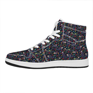 Day Of The Dead Calavera Cat Print High Top Leather Sneakers