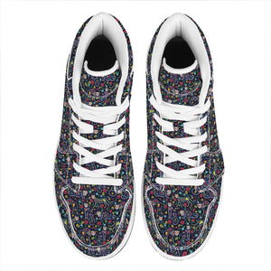 Day Of The Dead Calavera Cat Print High Top Leather Sneakers