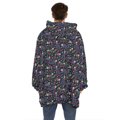 Day Of The Dead Calavera Cat Print Hoodie Blanket