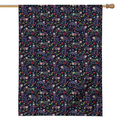 Day Of The Dead Calavera Cat Print House Flag