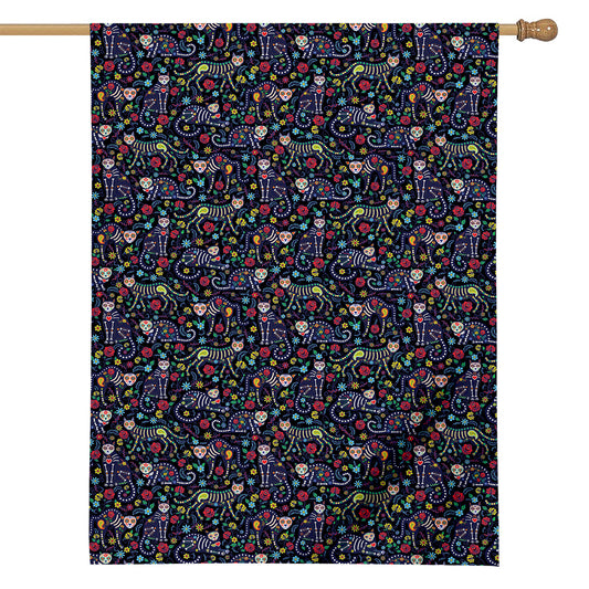 Day Of The Dead Calavera Cat Print House Flag