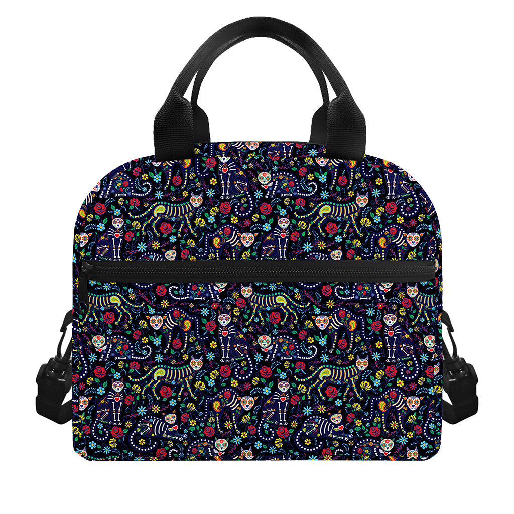 Day Of The Dead Calavera Cat Print Insulated Lunch Bag