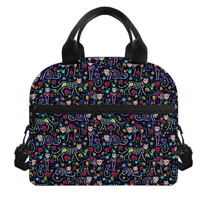 Day Of The Dead Calavera Cat Print Insulated Lunch Bag