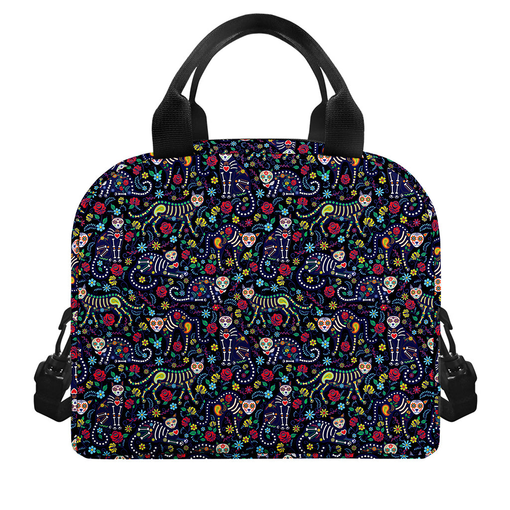 Day Of The Dead Calavera Cat Print Insulated Lunch Bag