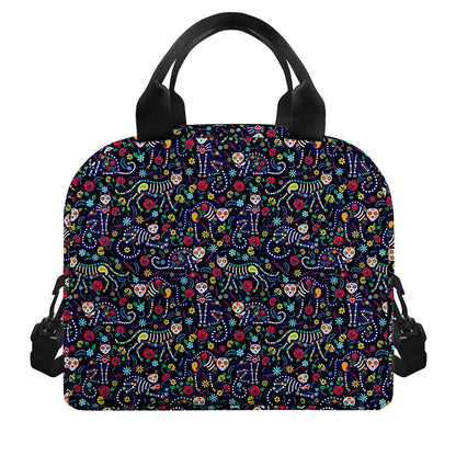 Day Of The Dead Calavera Cat Print Insulated Lunch Bag