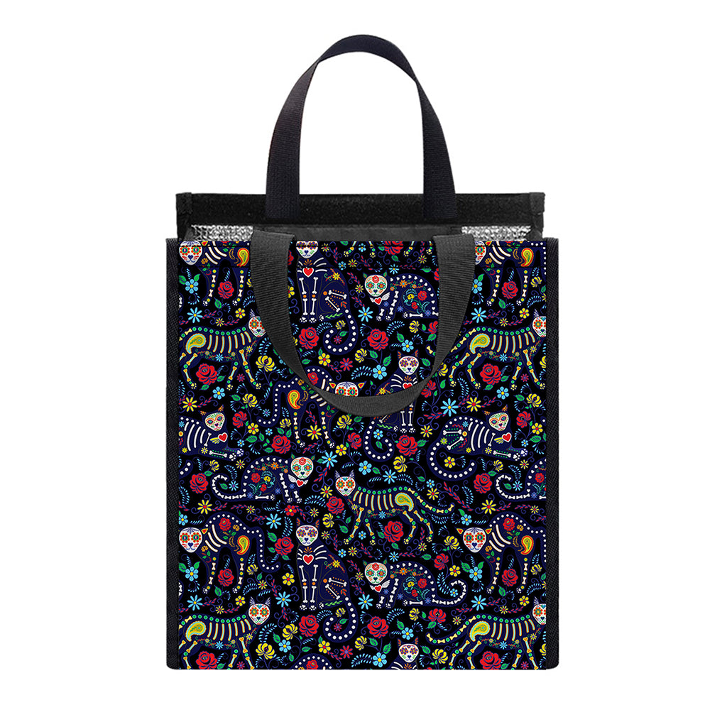 Day Of The Dead Calavera Cat Print Insulated Lunch Tote
