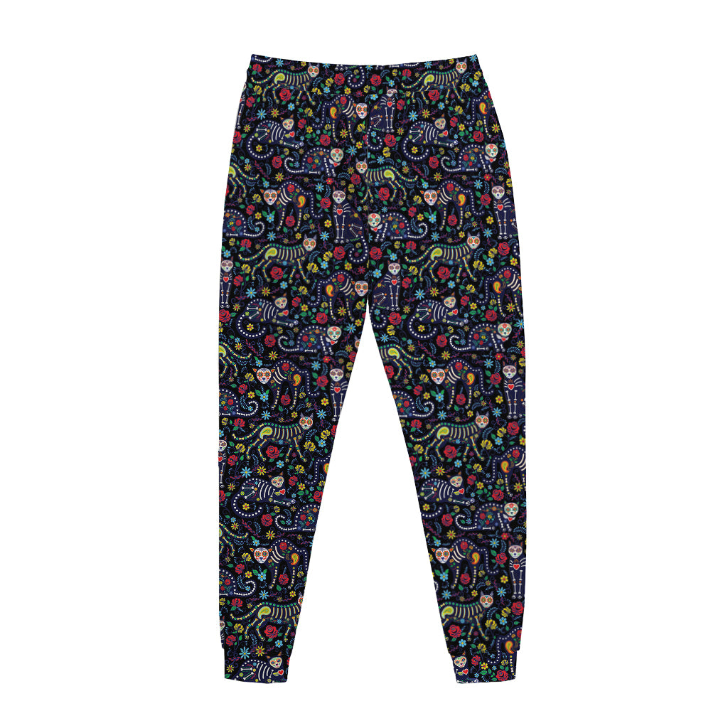 Day Of The Dead Calavera Cat Print Jogger Pants