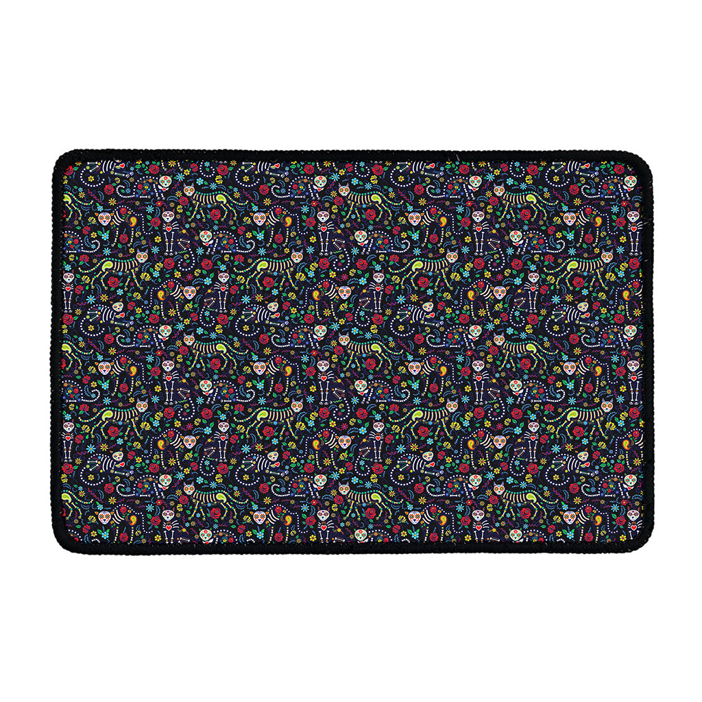 Day Of The Dead Calavera Cat Print Kitchen Mat