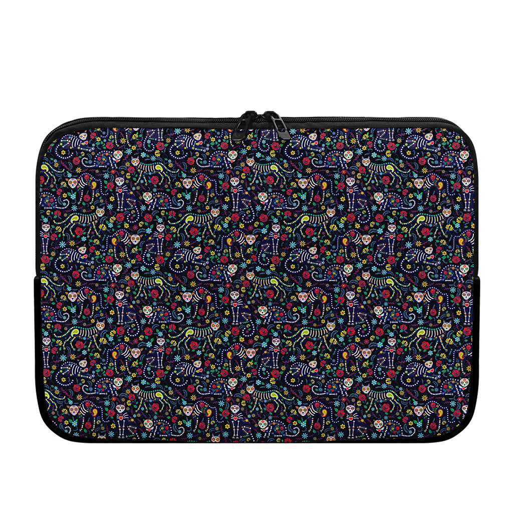 Day Of The Dead Calavera Cat Print Laptop Sleeve