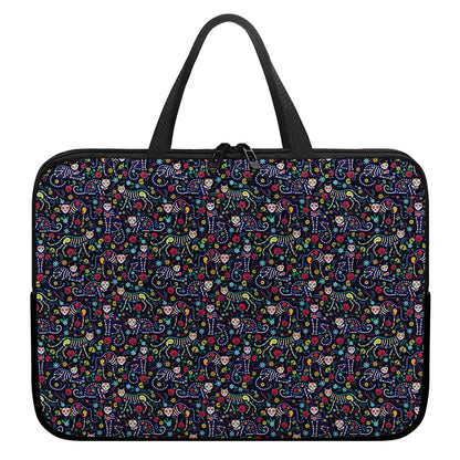 Day Of The Dead Calavera Cat Print Laptop Sleeve With Handle