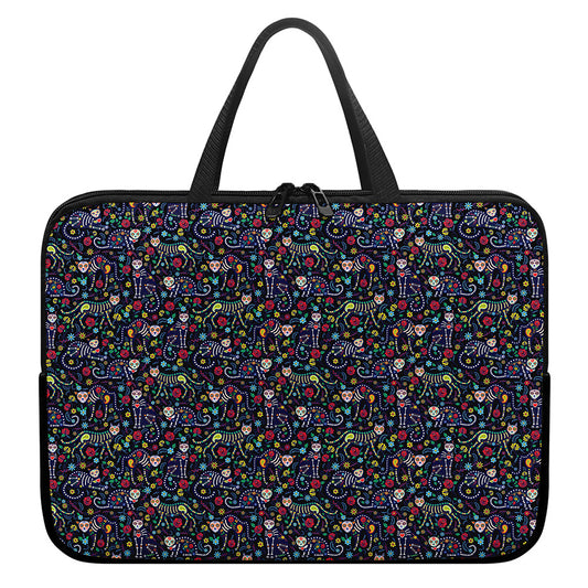 Day Of The Dead Calavera Cat Print Laptop Sleeve With Handle
