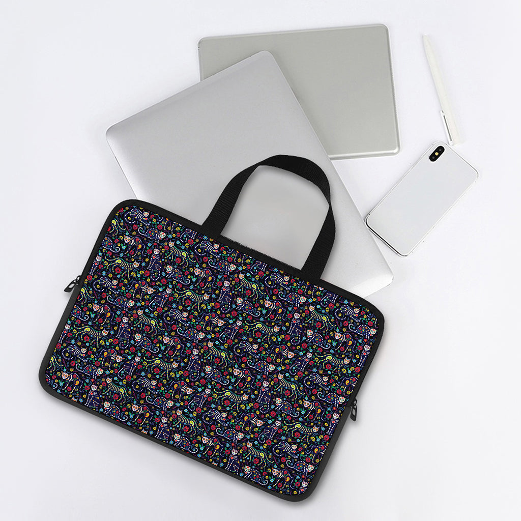 Day Of The Dead Calavera Cat Print Laptop Sleeve With Handle
