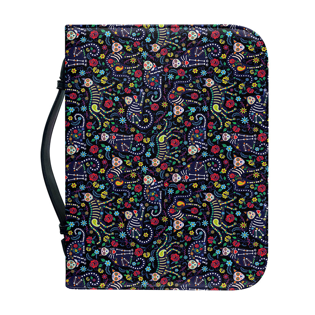 Day Of The Dead Calavera Cat Print Leather Bible Cover