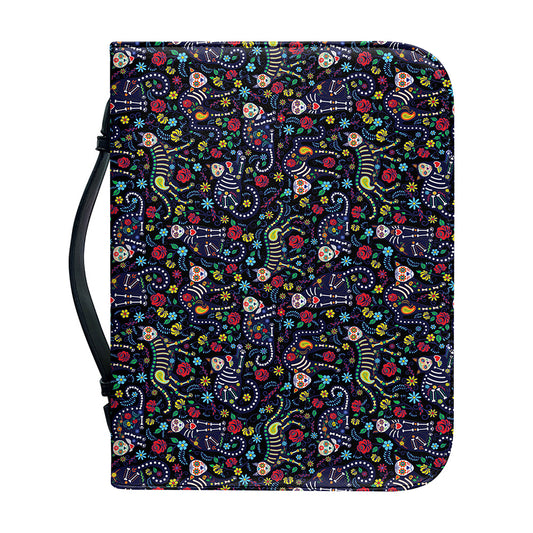 Day Of The Dead Calavera Cat Print Leather Bible Cover
