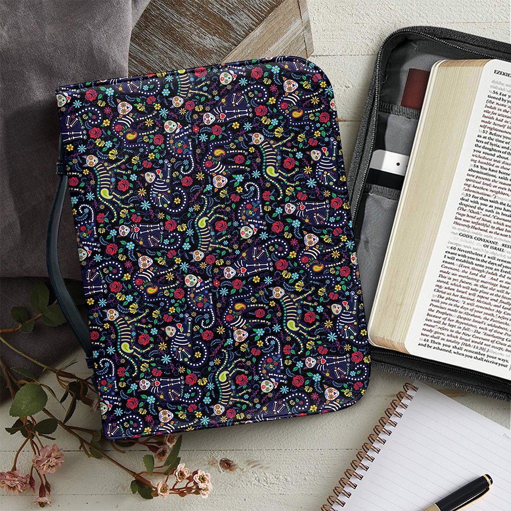 Day Of The Dead Calavera Cat Print Leather Bible Cover