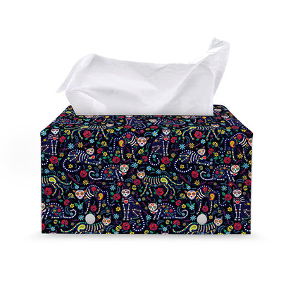 Day Of The Dead Calavera Cat Print Leather Tissue Box Cover