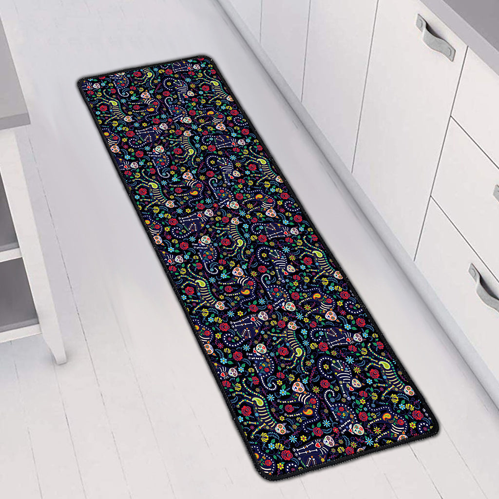 Day Of The Dead Calavera Cat Print Long Kitchen Mat