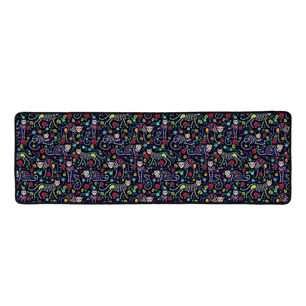 Day Of The Dead Calavera Cat Print Long Kitchen Mat