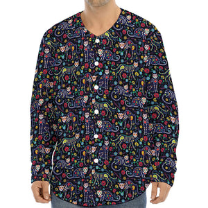 Day Of The Dead Calavera Cat Print Long Sleeve Baseball Jersey