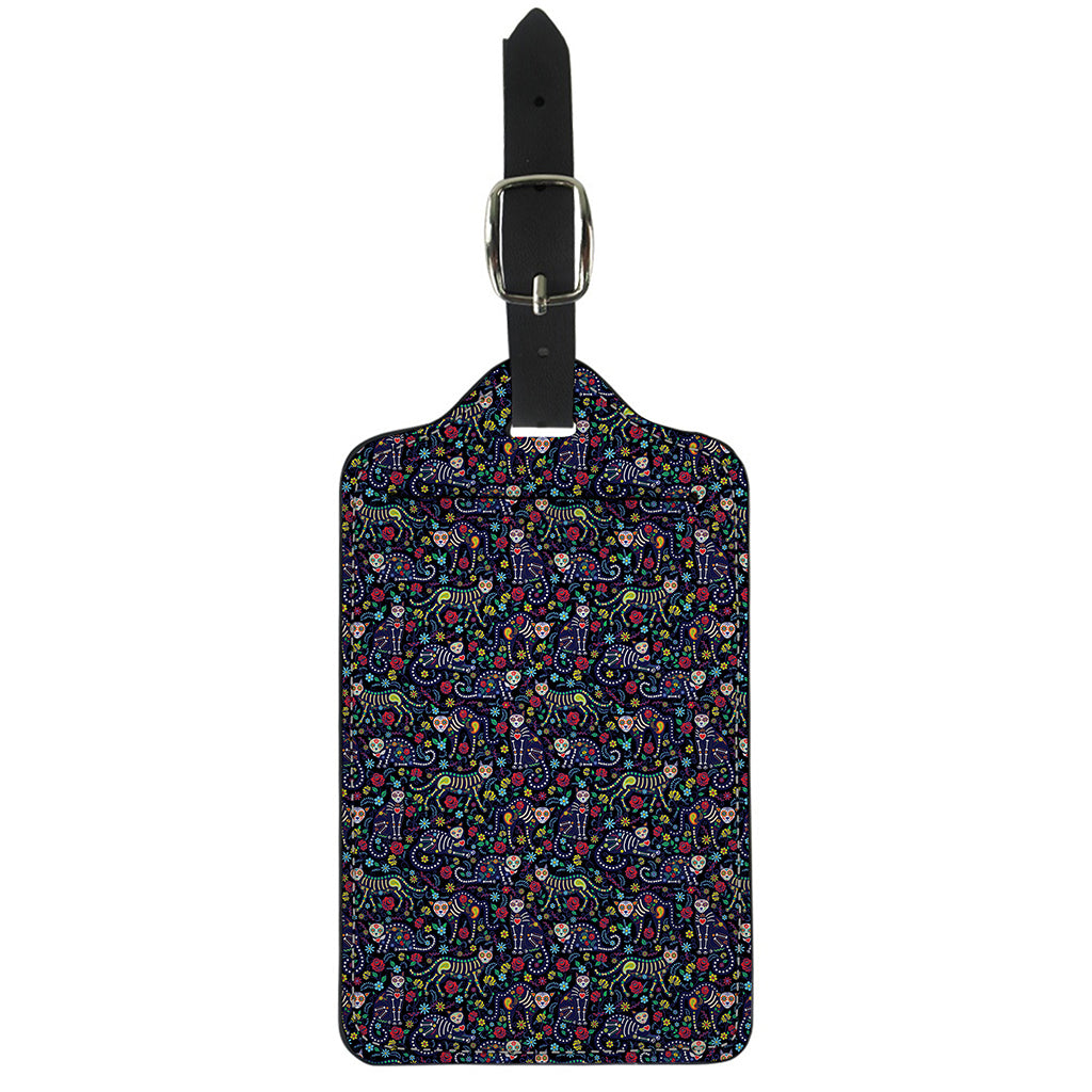 Day Of The Dead Calavera Cat Print Luggage Tag